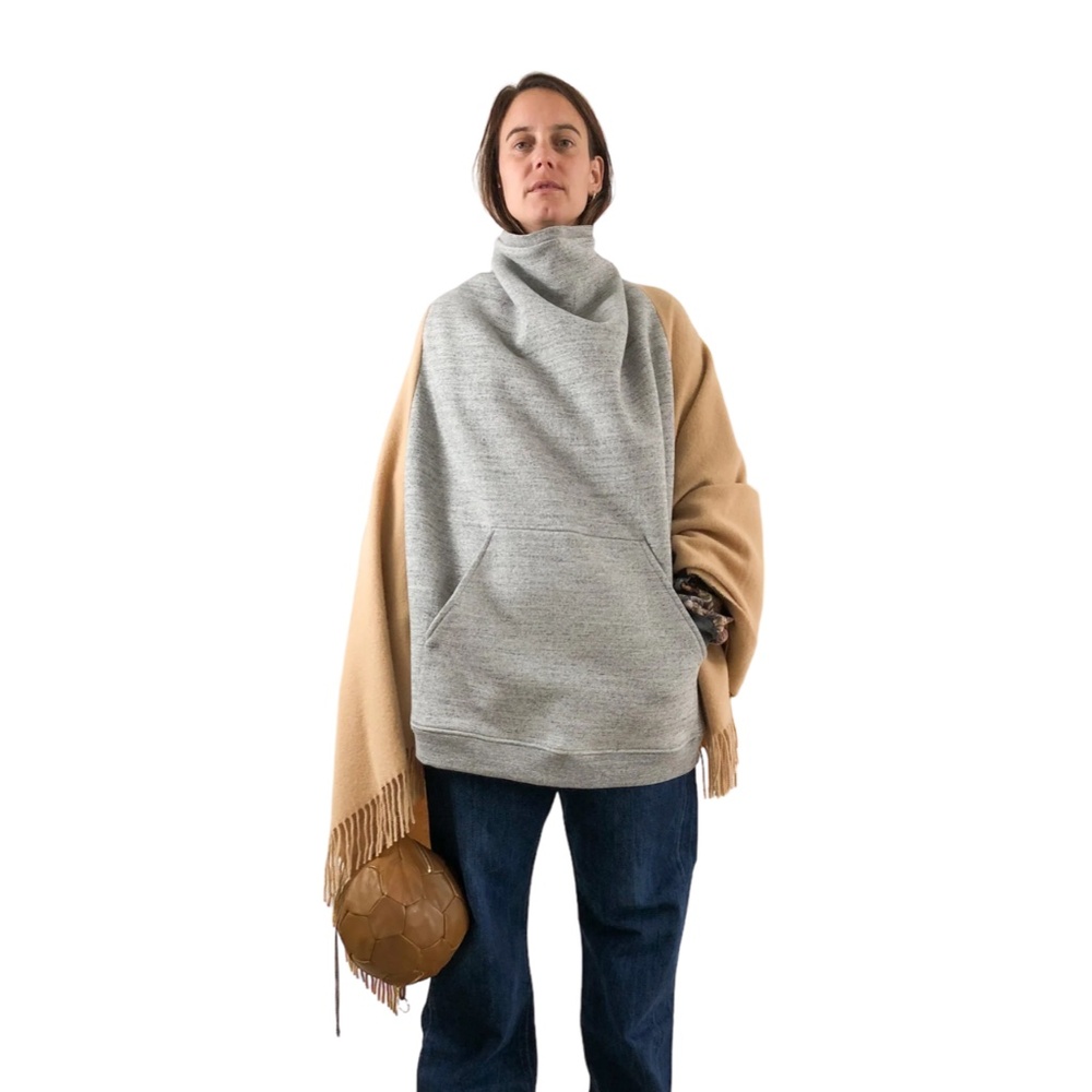 Bless Grey & Beige Kangaroo Scarf Poncho Sweater
